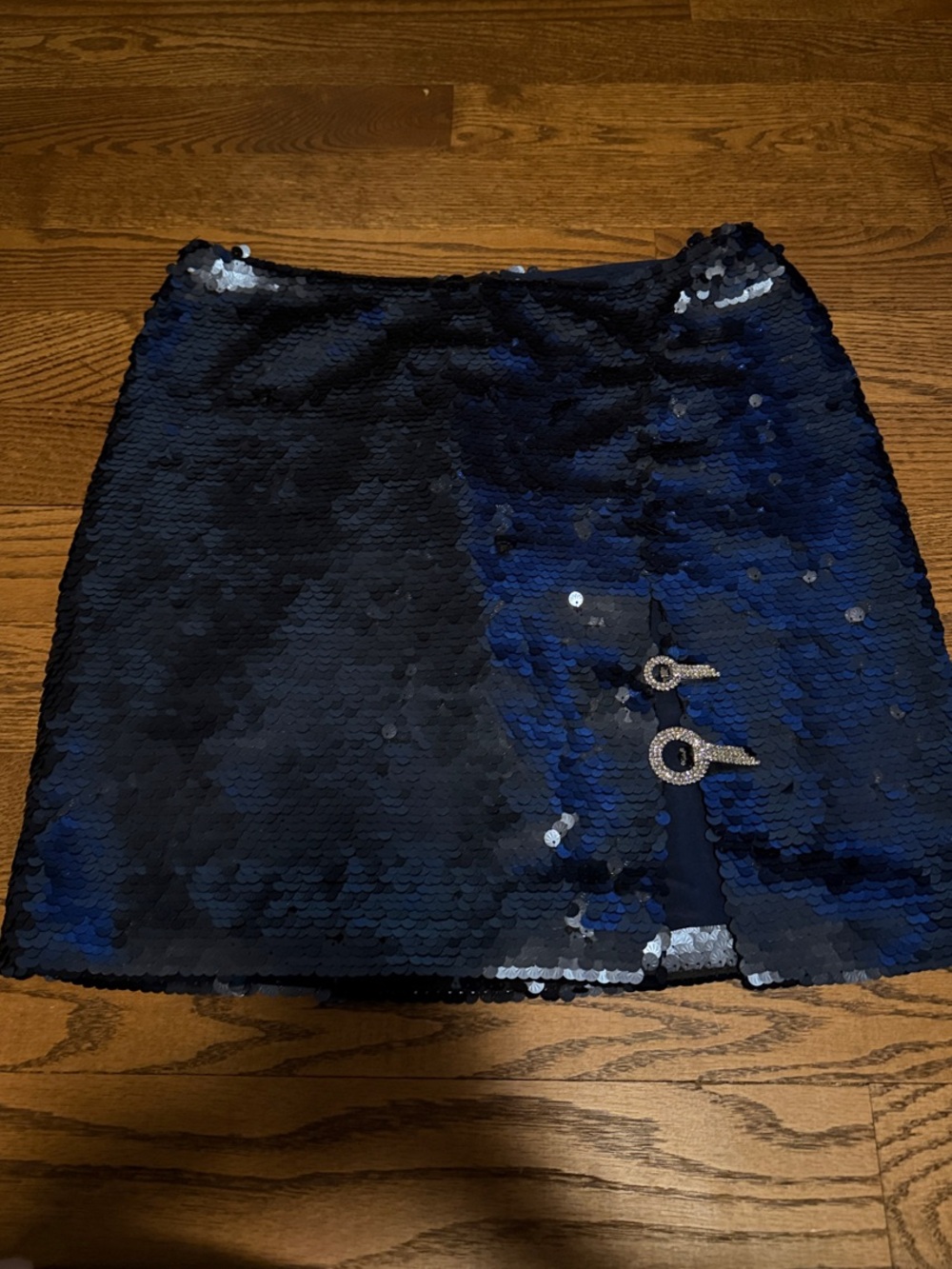 Navy Sequin Mini Skirt with Decorative Rhinestone Rings